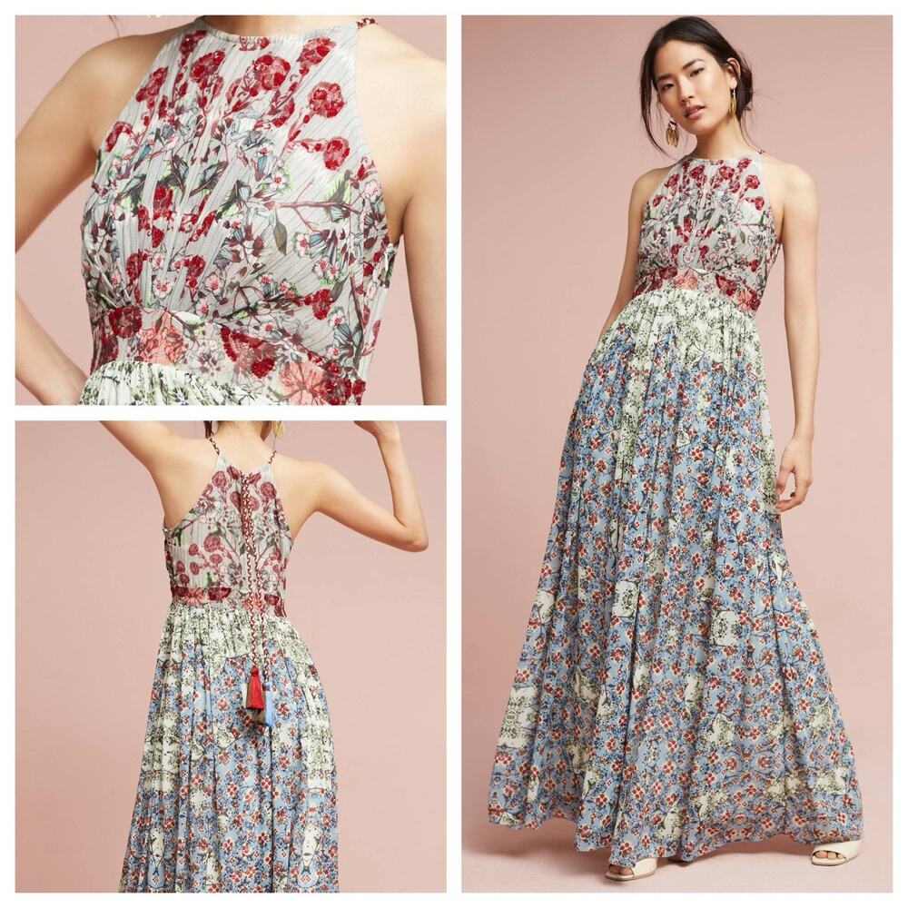 Anthropologie Bhanuni By Jyoti Adelise Beaded Maxi Dress Size 2 Floral